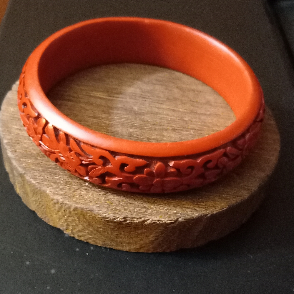 Vintage Carved Cinnabar Bangle